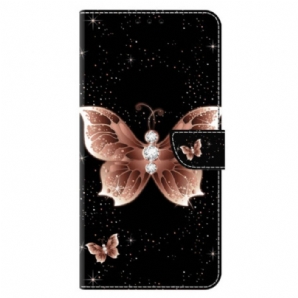 Lederhüllen Xiaomi 14 Handyhülle Rosa Diamant-schmetterling