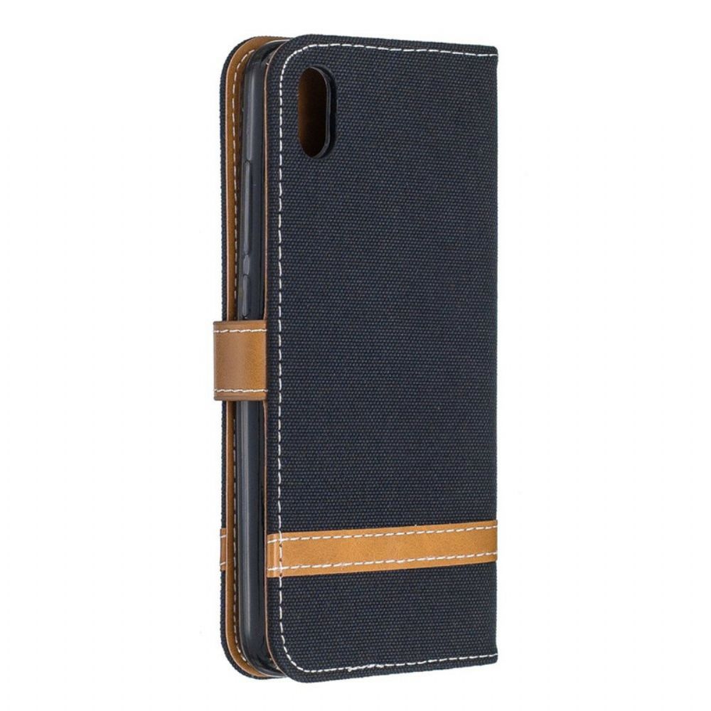 Flip Case Für Xiaomi Redmi 7A Mit Kordel Armband In Stoff- Und Lederoptik