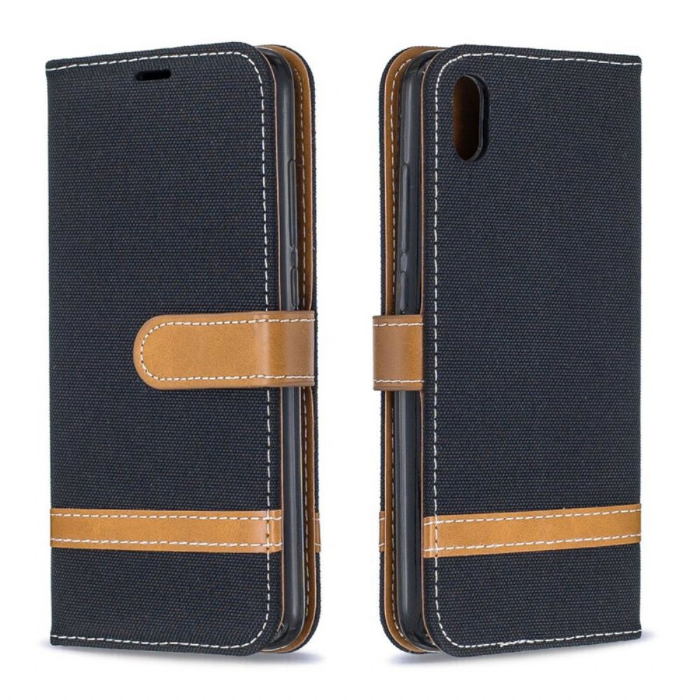 Flip Case Für Xiaomi Redmi 7A Mit Kordel Armband In Stoff- Und Lederoptik