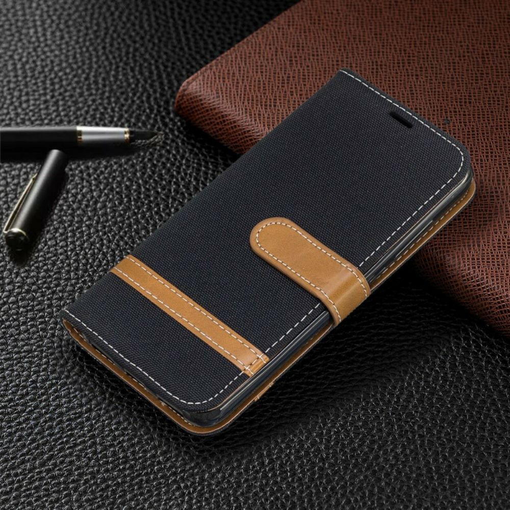 Flip Case Für Xiaomi Redmi 7A Mit Kordel Armband In Stoff- Und Lederoptik