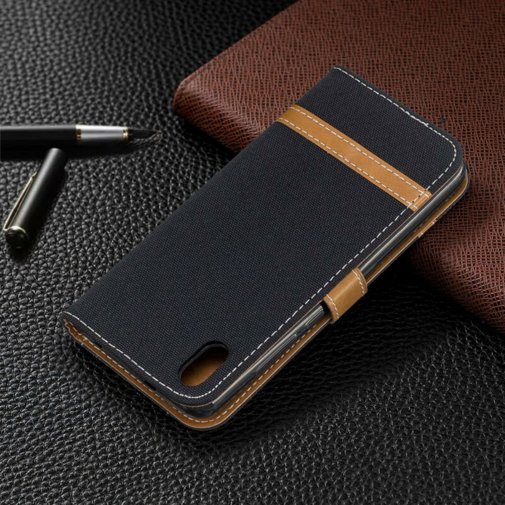 Flip Case Für Xiaomi Redmi 7A Mit Kordel Armband In Stoff- Und Lederoptik