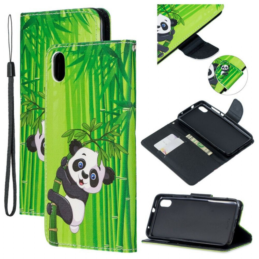 Flip Case Für Xiaomi Redmi 7A Mit Kordel Panda Auf Bambusband