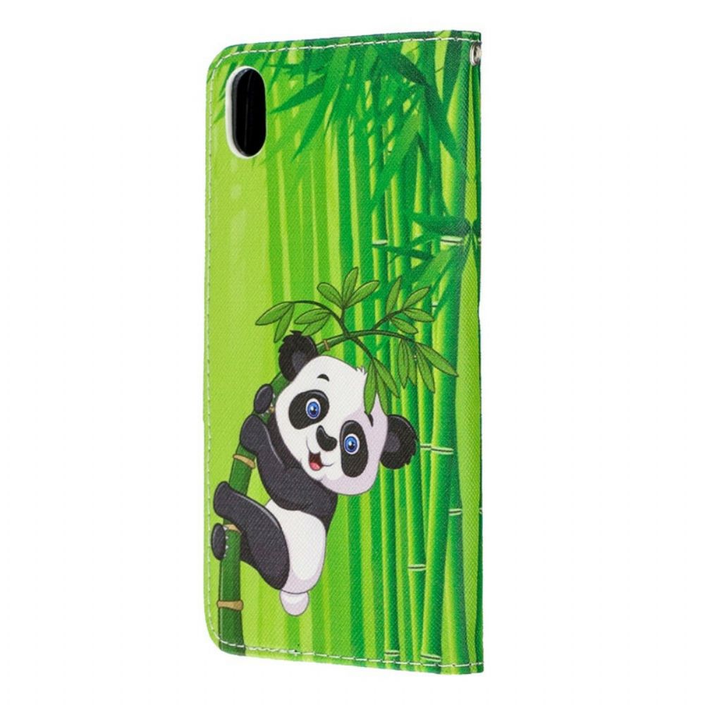 Flip Case Für Xiaomi Redmi 7A Mit Kordel Panda Auf Bambusband