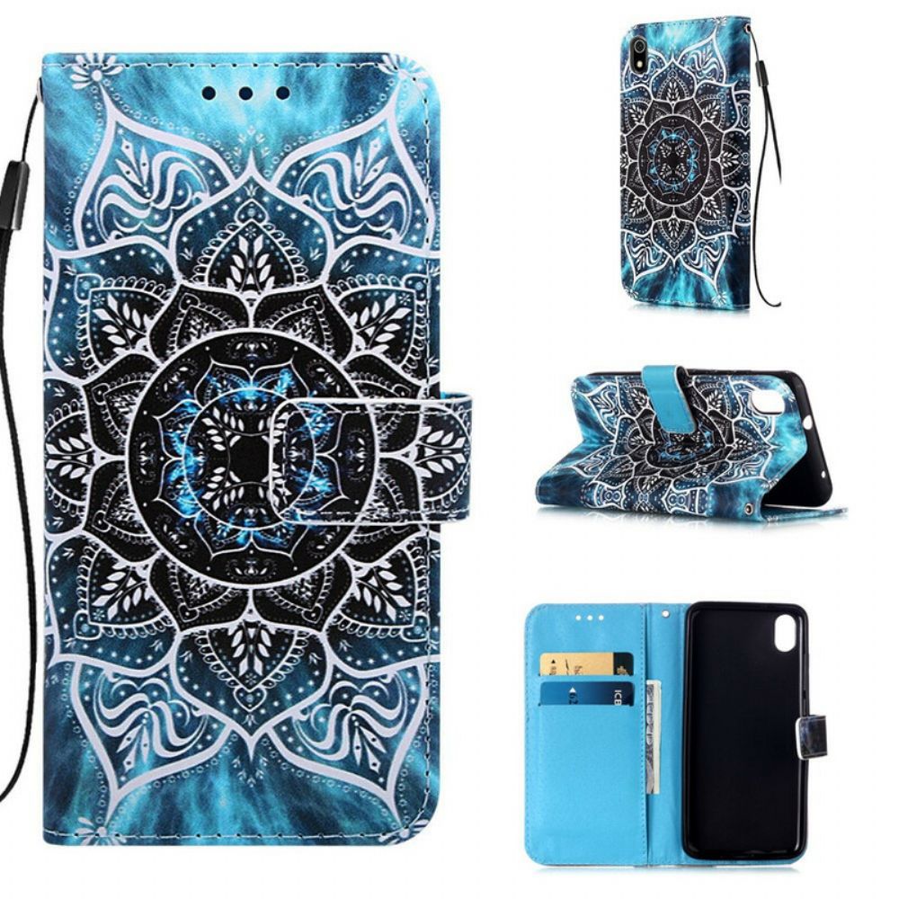 Flip Case Für Xiaomi Redmi 7A Mit Kordel Schwarzes Riemchen-mandala