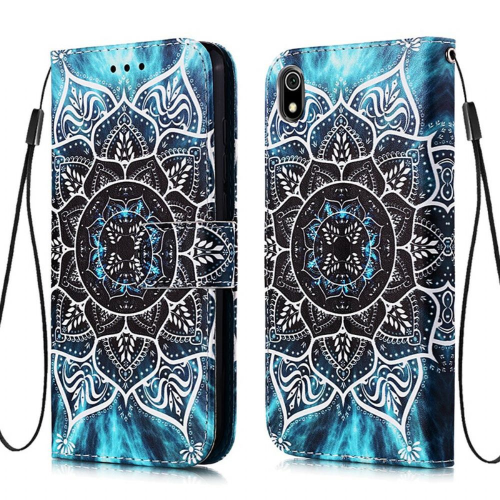 Flip Case Für Xiaomi Redmi 7A Mit Kordel Schwarzes Riemchen-mandala