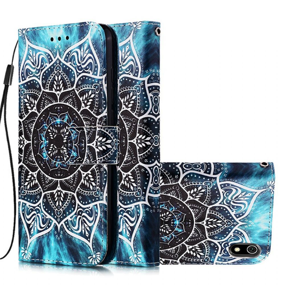 Flip Case Für Xiaomi Redmi 7A Mit Kordel Schwarzes Riemchen-mandala