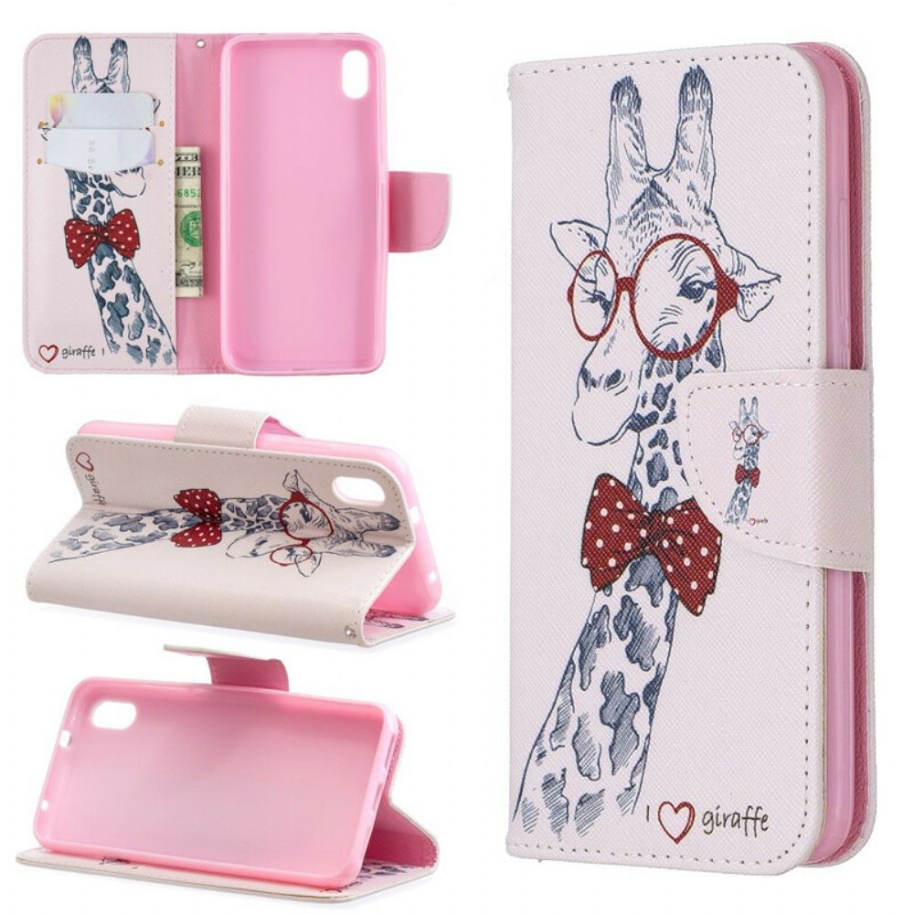 Flip Case Für Xiaomi Redmi 7A Nerdige Giraffe