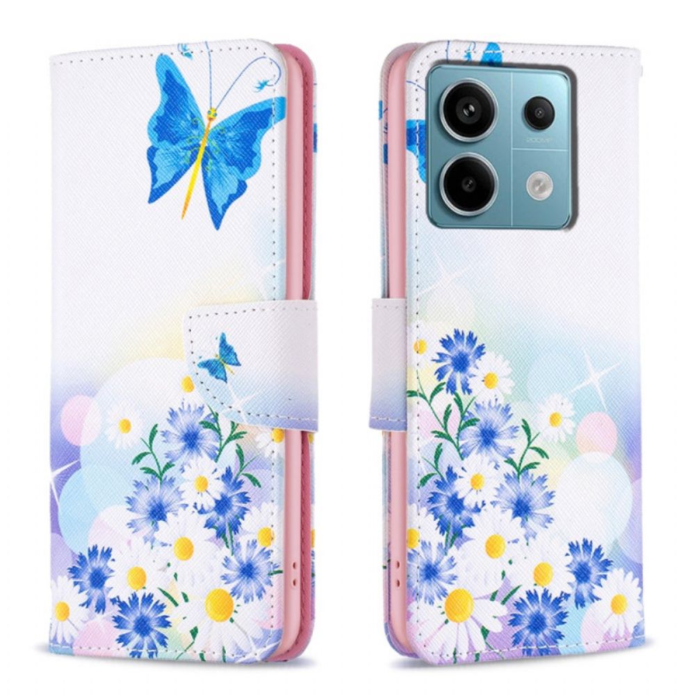 Lederhüllen Für Xiaomi Redmi Note 13 Pro 5g Schmetterling Und Blumen