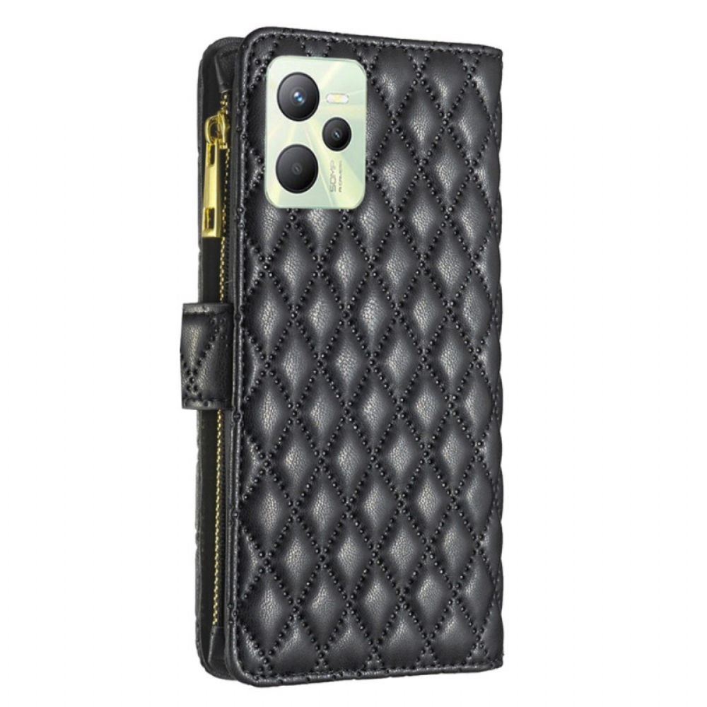 Flip Case Für Realme C35 Mit Kordel Binfen Color Gesteppter Riemchen-style