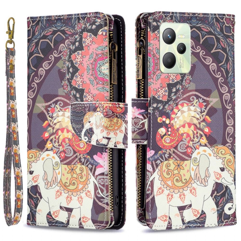 Flip Case Für Realme C35 Mit Kordel Elephant Tasche Mit Reißverschluss Und Riemen