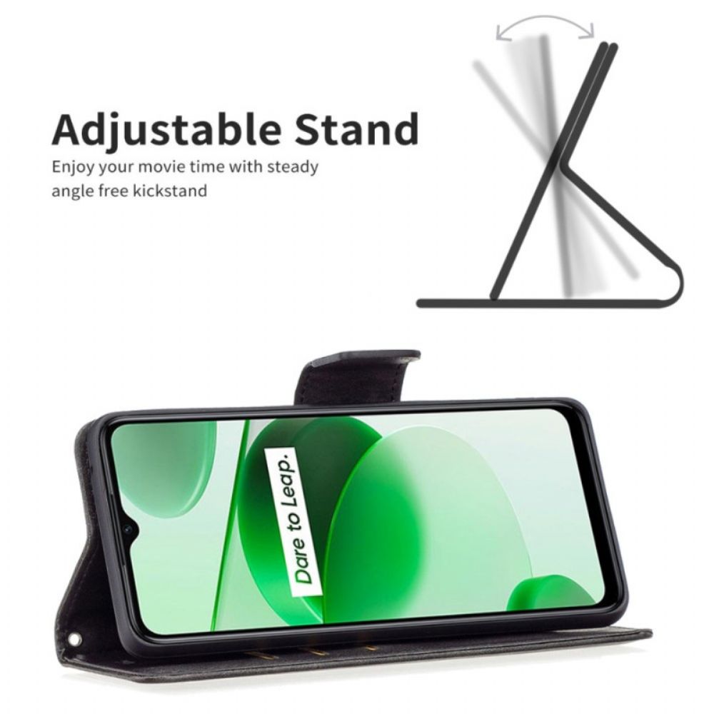 Flip Case Für Realme C35 Mit Kordel Flip Case Glatte Schräge Klappe Mit Riemen