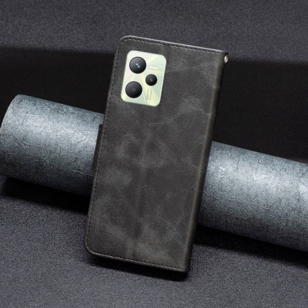 Flip Case Für Realme C35 Mit Kordel Flip Case Glatte Schräge Klappe Mit Riemen