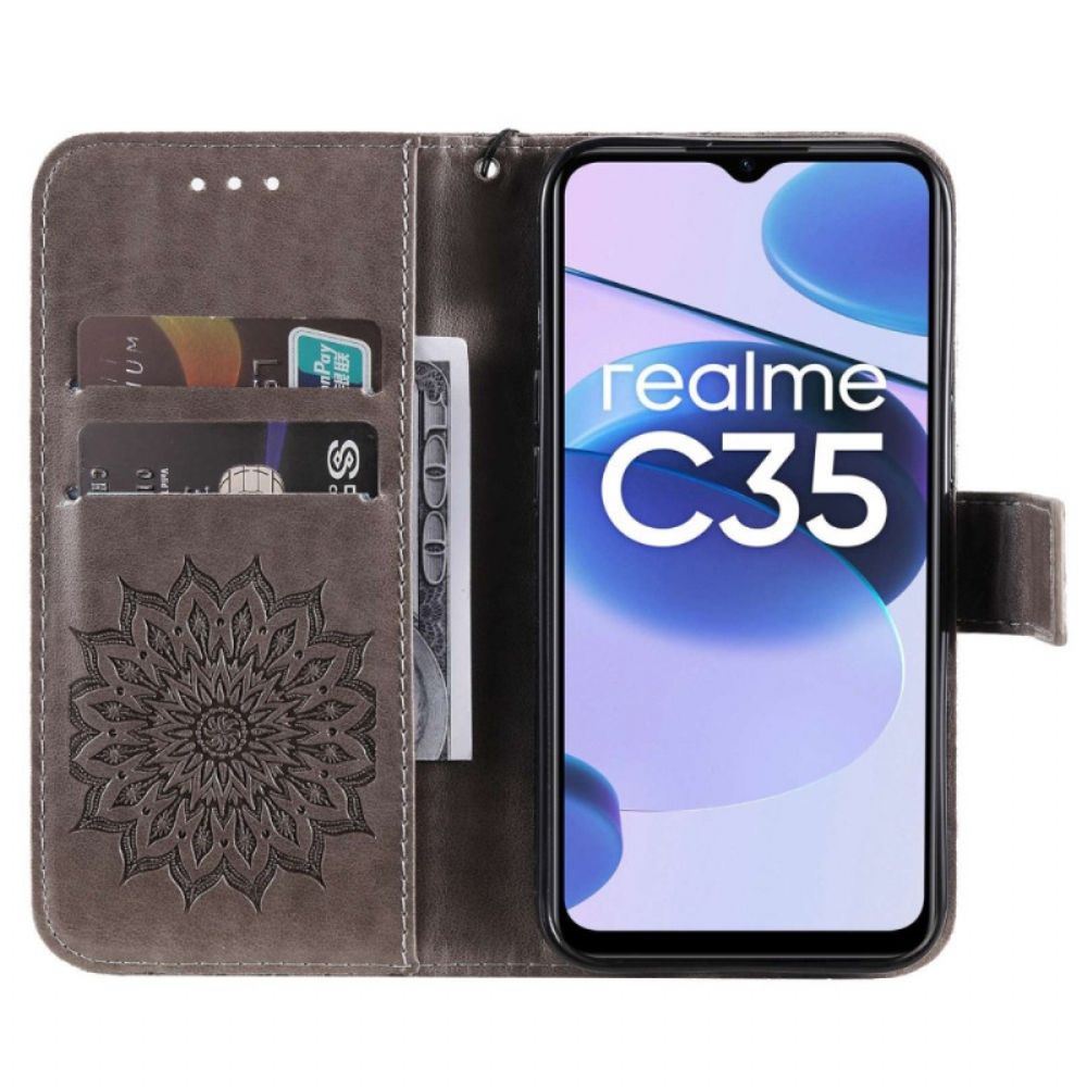 Flip Case Für Realme C35 Mit Kordel Sonnenriemen-mandala