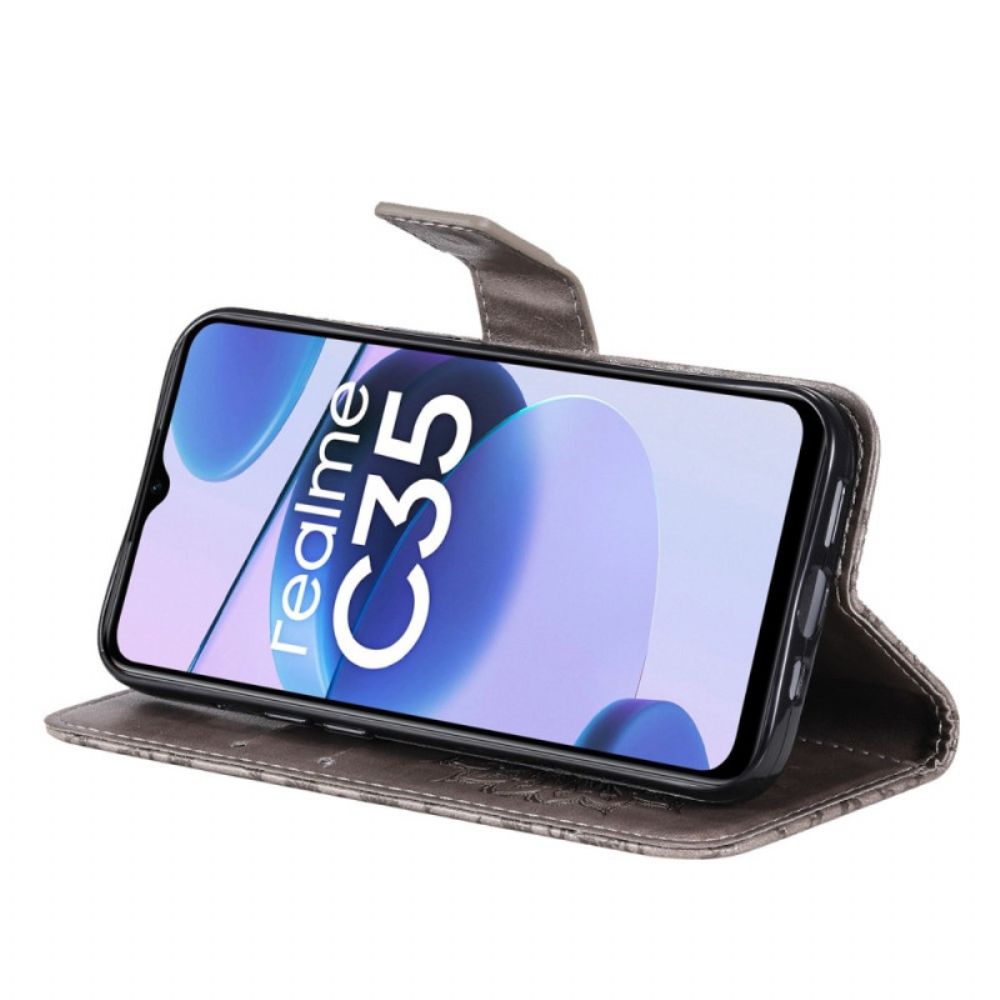 Flip Case Für Realme C35 Mit Kordel Sonnenriemen-mandala