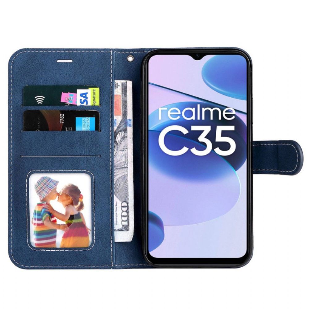 Flip Case Für Realme C35 Mit Kordel Tricolor Kunstlederband