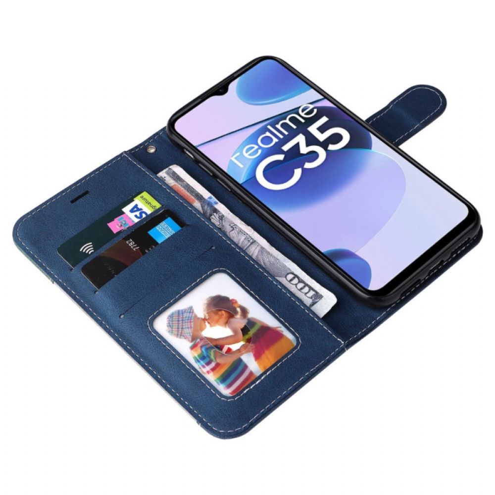 Flip Case Für Realme C35 Mit Kordel Tricolor Kunstlederband