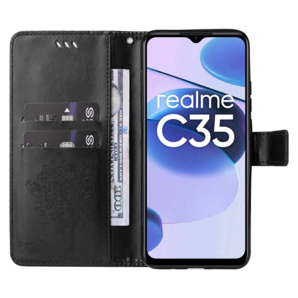 Flip Case Für Realme C35 Mit Kordel Zapfen-schmetterlings-kratzbaum