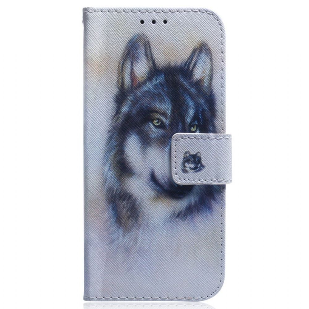 Lederhüllen Für Realme C35 Aquarell Wolf