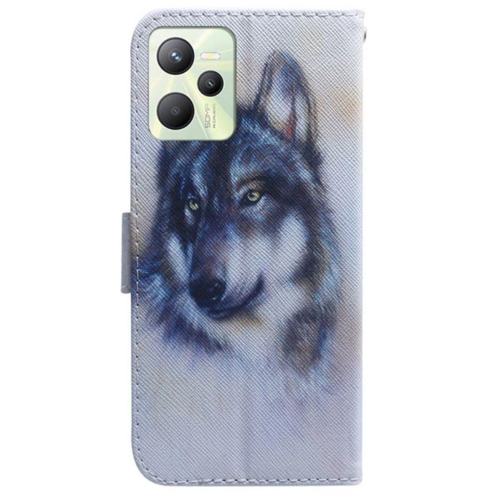 Lederhüllen Für Realme C35 Aquarell Wolf