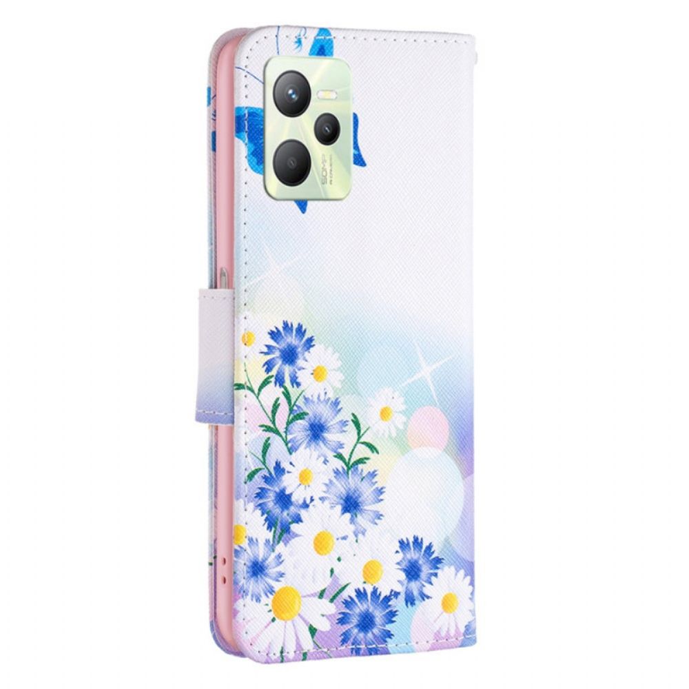 Lederhüllen Für Realme C35 Blumen Schmetterlinge