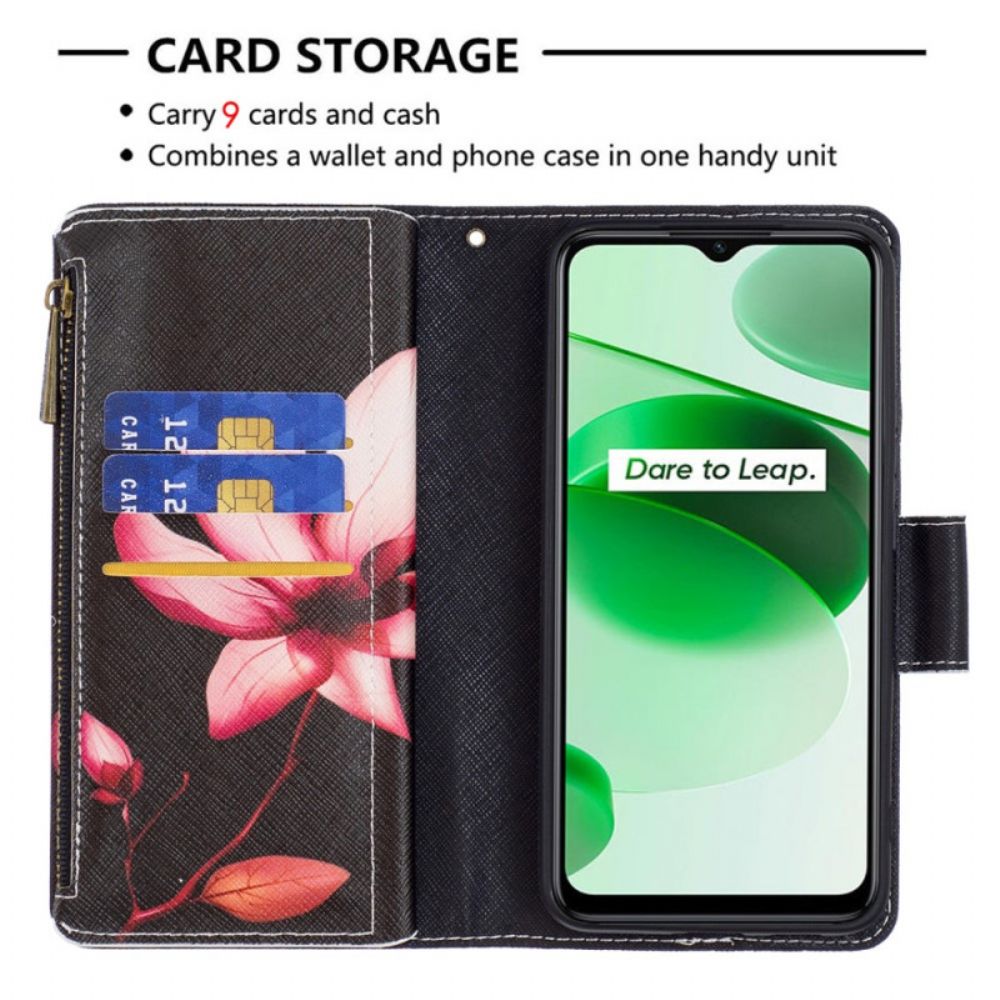 Lederhüllen Für Realme C35 Mit Kordel Tasche Mit Blumenriemen Und Reißverschluss