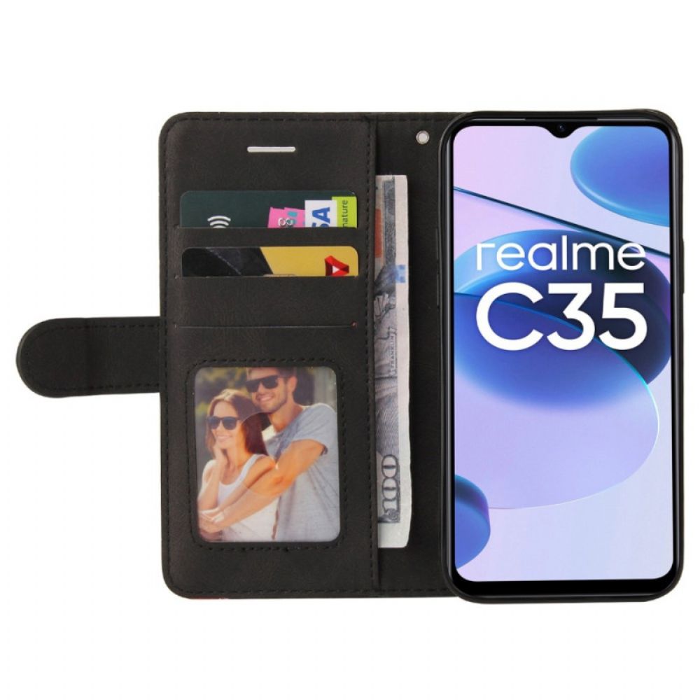 Lederhüllen Für Realme C35 Mit Kordel Zweifarbige Riemenschnüre