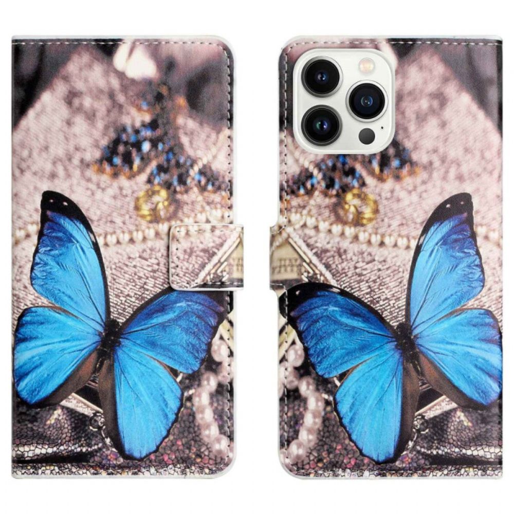 Flip Case Für iPhone 14 Pro Blauer Schmetterling