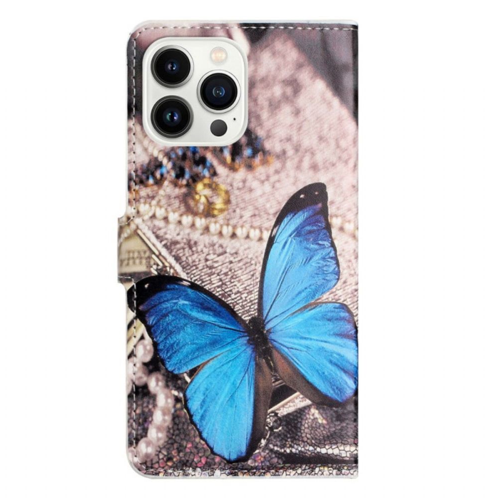 Flip Case Für iPhone 14 Pro Blauer Schmetterling