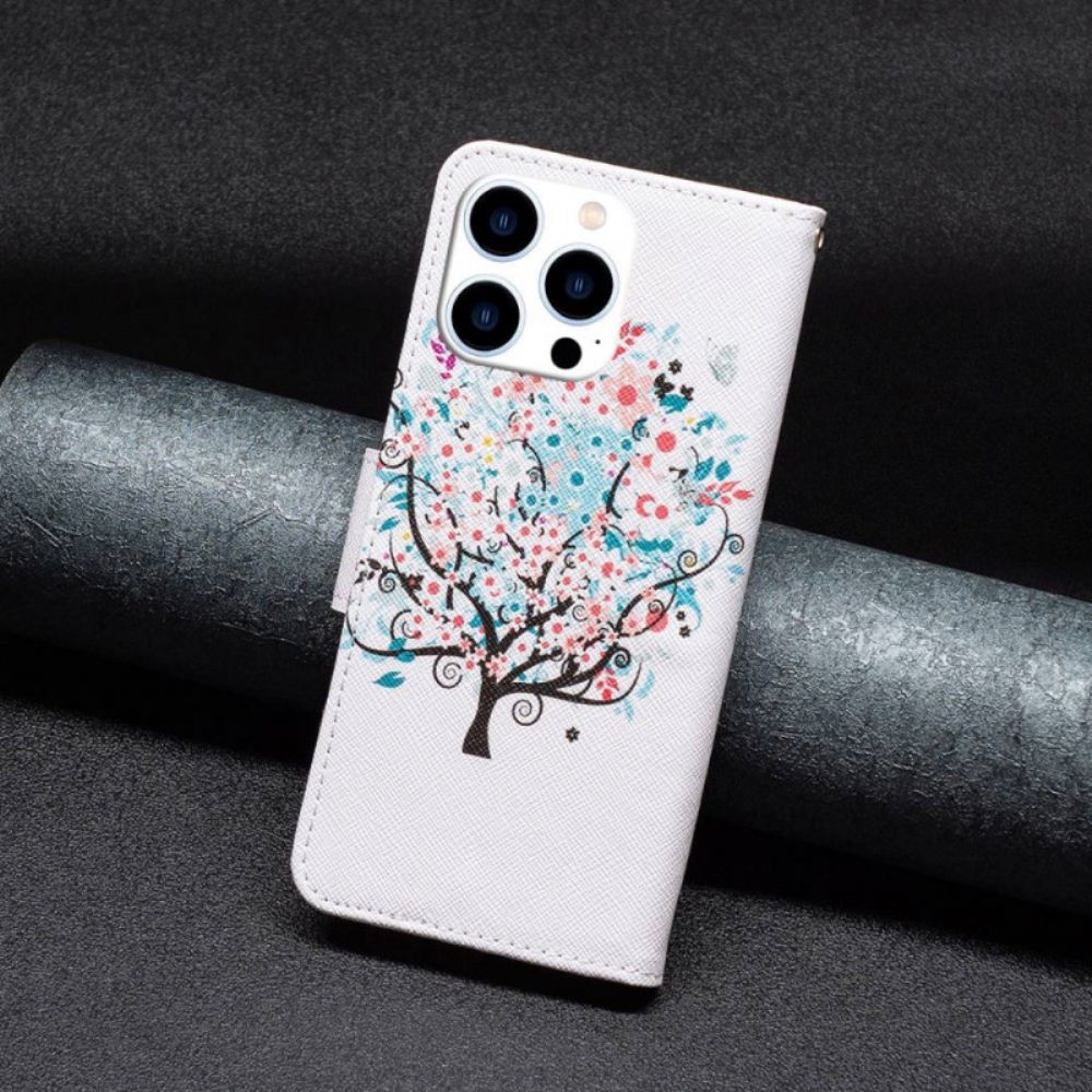 Flip Case Für iPhone 14 Pro Blumiger Baum