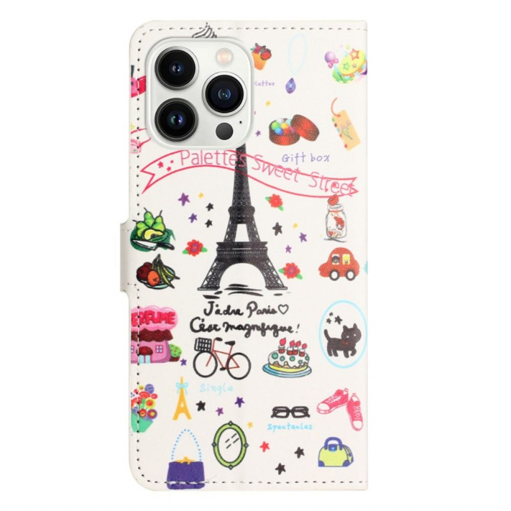 Flip Case Für iPhone 14 Pro Süßes Paris