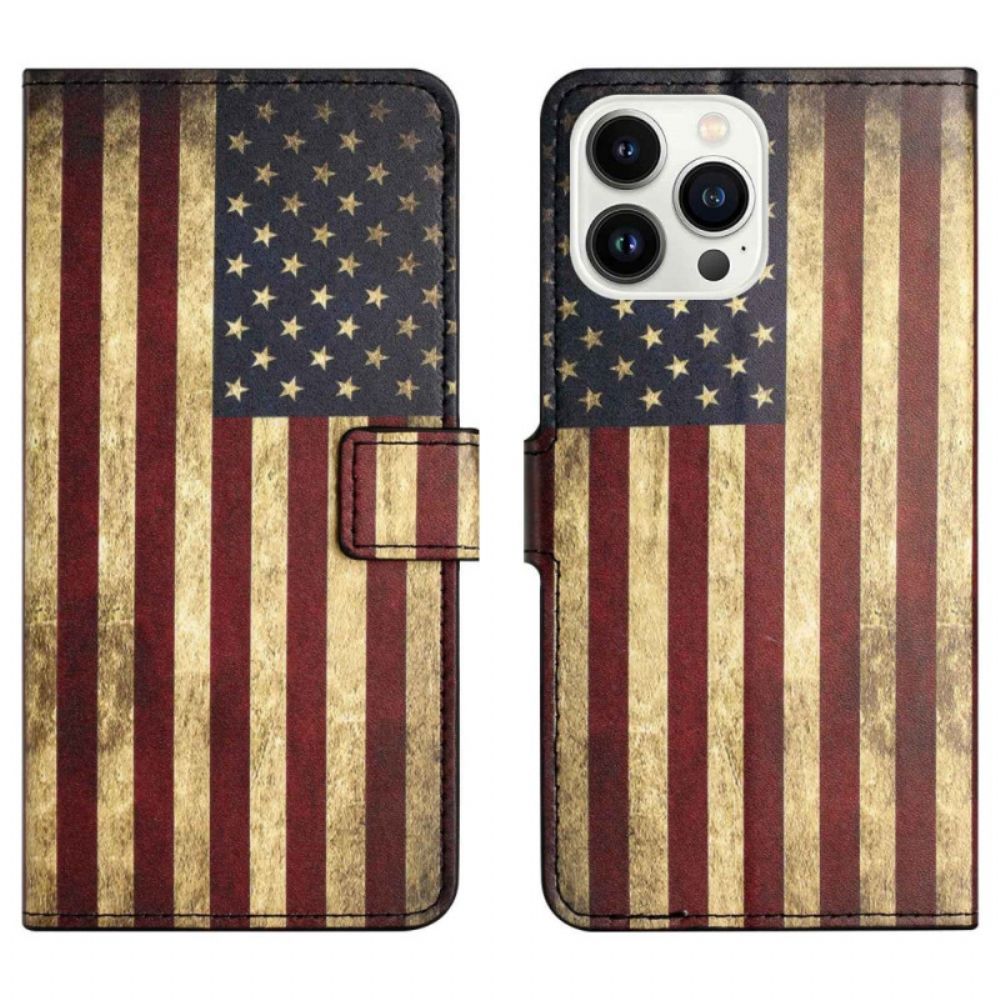 Flip Case Für iPhone 14 Pro Vintage Amerikanische Flagge