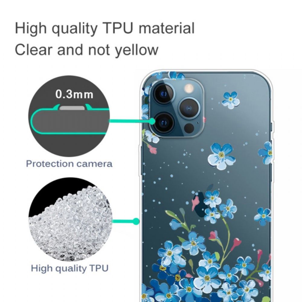 Handyhülle Für iPhone 14 Pro Transparente Blaue Blumen