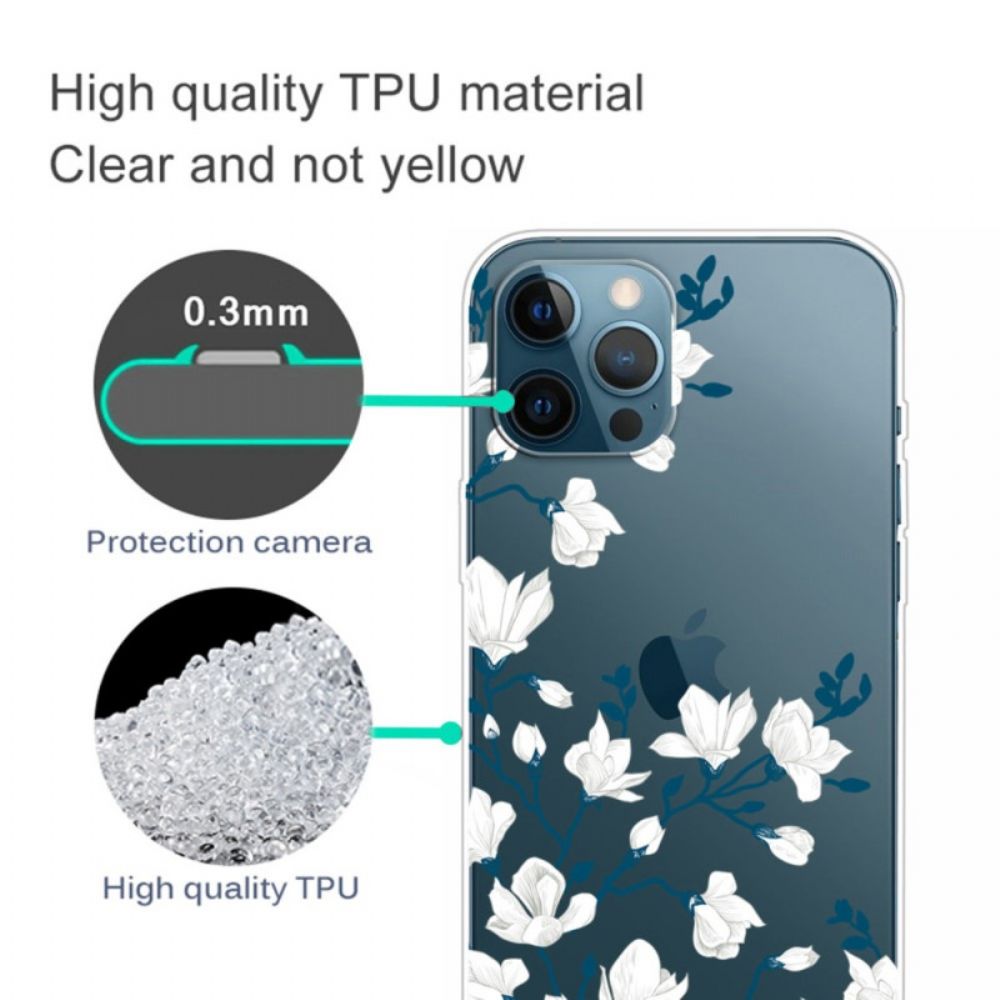 Hülle Für iPhone 14 Pro Transparente Weiße Blumen