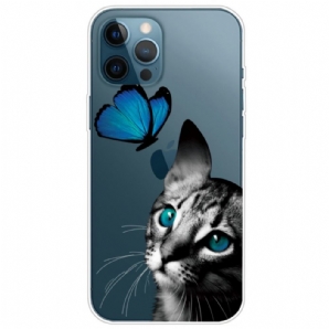 Hülle Für iPhone 14 Pro Zwischen Katze Und Schmetterling