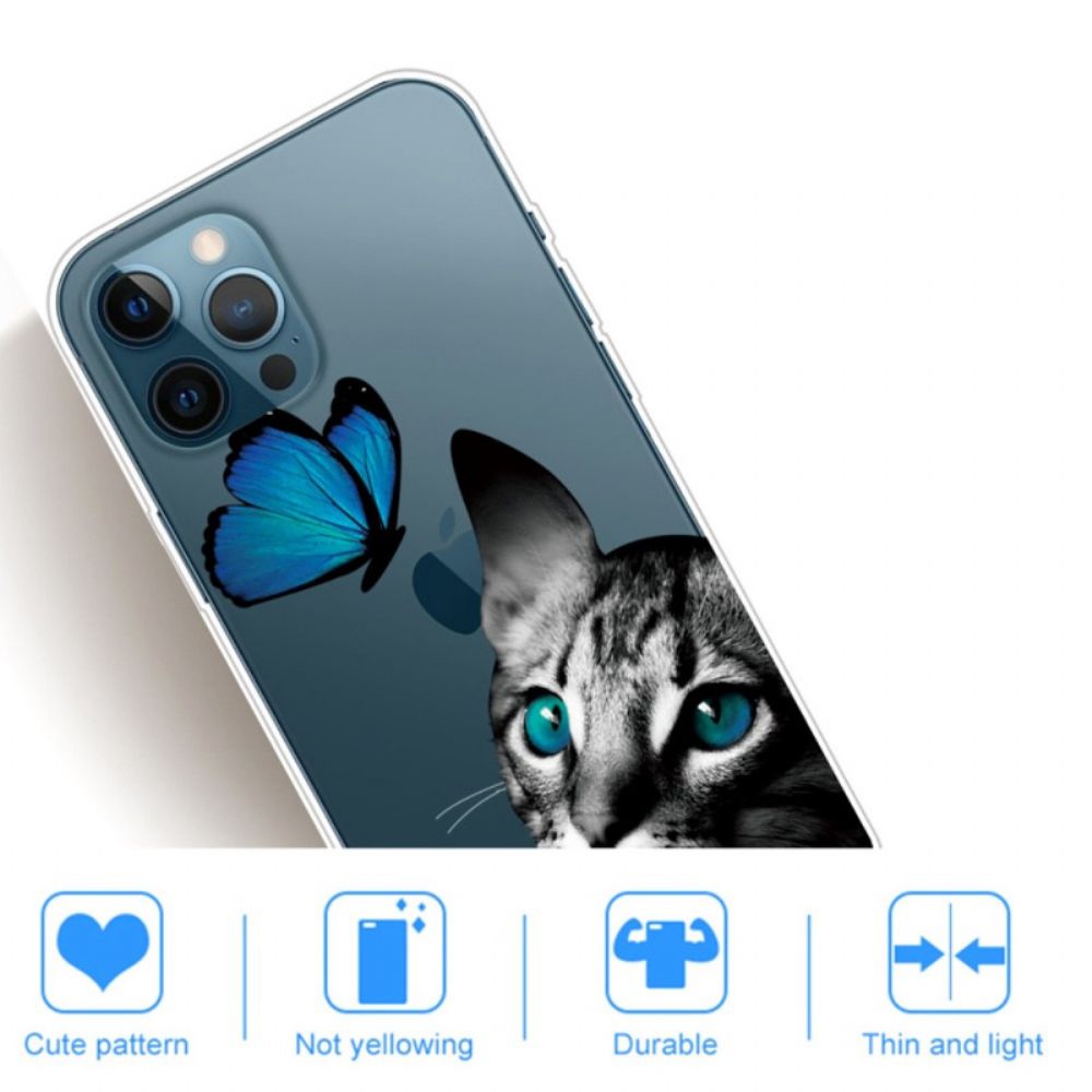 Hülle Für iPhone 14 Pro Zwischen Katze Und Schmetterling