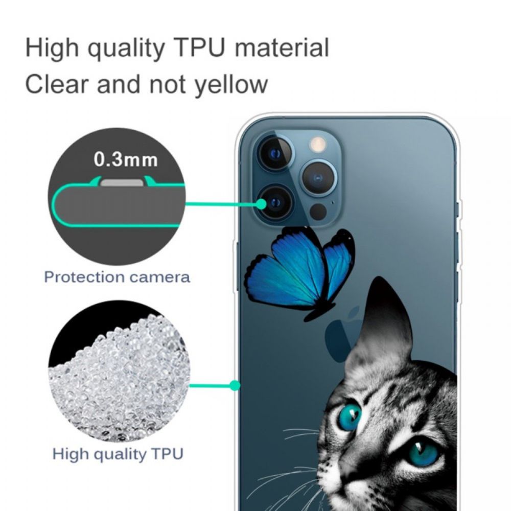 Hülle Für iPhone 14 Pro Zwischen Katze Und Schmetterling