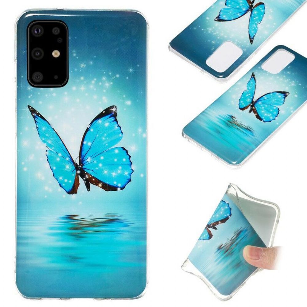 Handyhülle Für Samsung Galaxy S20 Plus / S20 Plus 5G Fluoreszierender Blauer Schmetterling