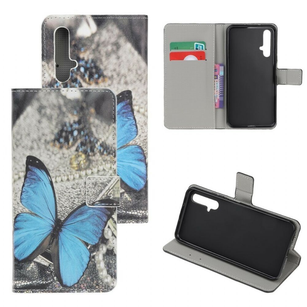 Flip Case Für Huawei Nova 5T / Honor 20 Blauer Schmetterling