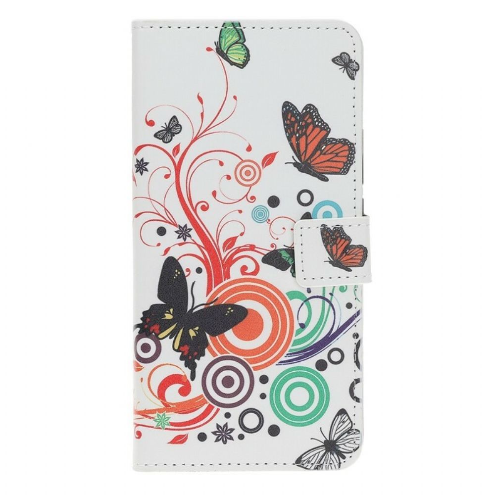 Flip Case Für Huawei Nova 5T / Honor 20 Schmetterlinge Und Blumen