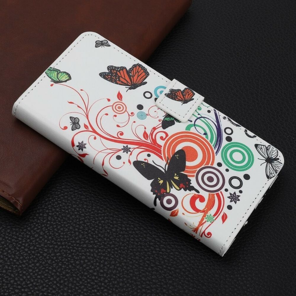 Flip Case Für Huawei Nova 5T / Honor 20 Schmetterlinge Und Blumen