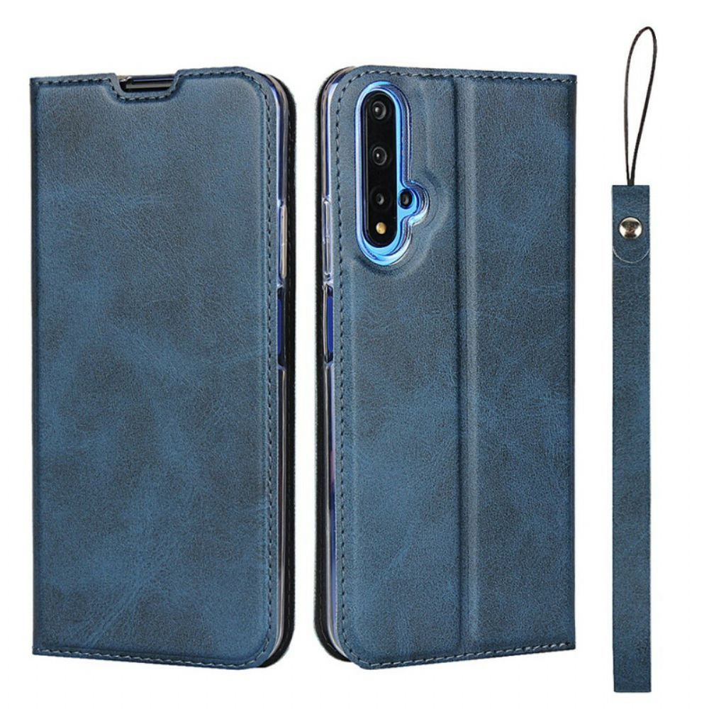 Schutzhülle Für Huawei Nova 5T / Honor 20 Flip Case Kunstleder Mit Riemen