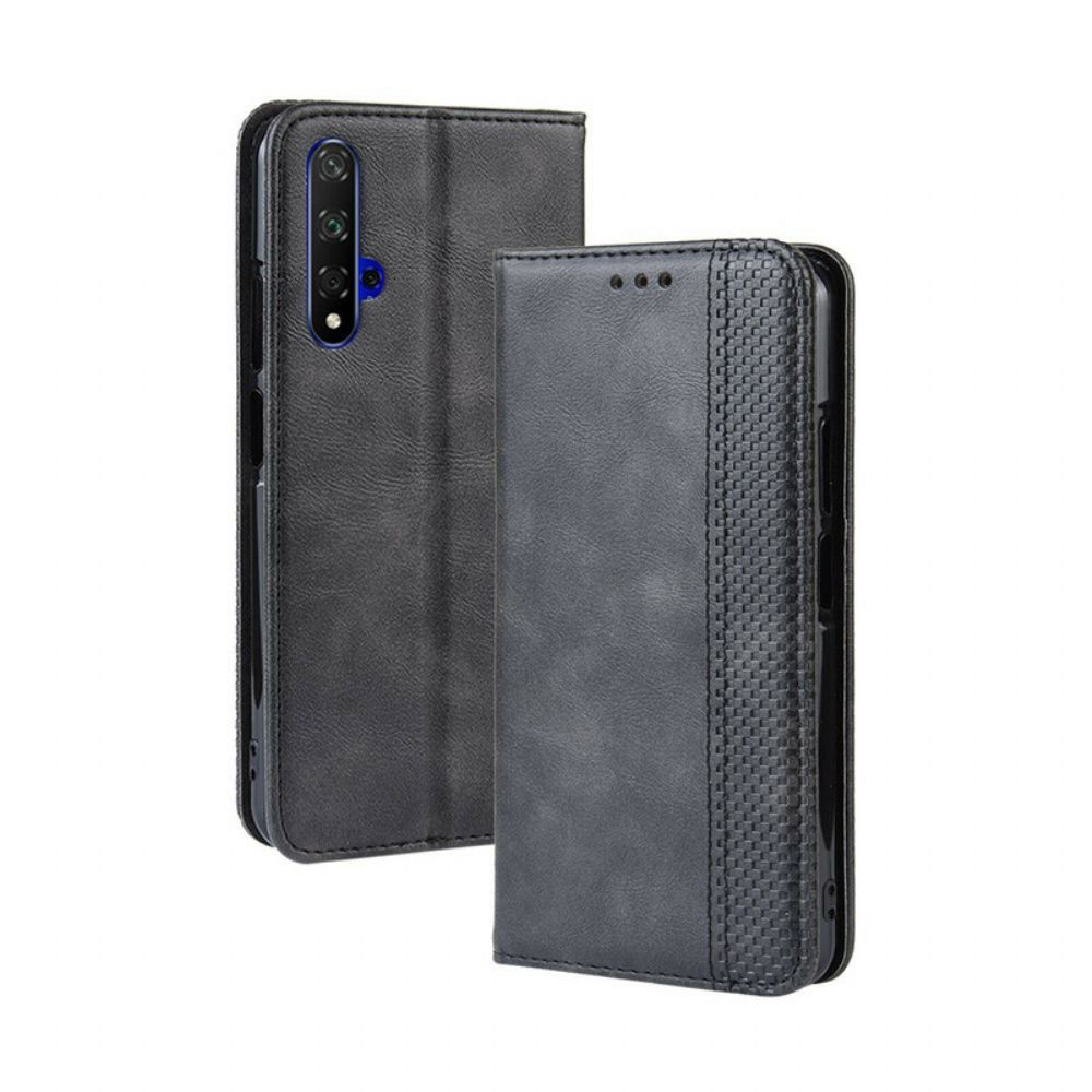 Schutzhülle Für Huawei Nova 5T / Honor 20 Flip Case Stilisierter Vintage-ledereffekt