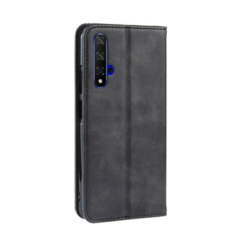 Schutzhülle Für Huawei Nova 5T / Honor 20 Flip Case Stilisierter Vintage-ledereffekt