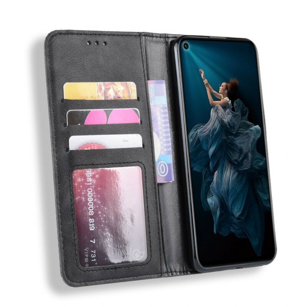 Schutzhülle Für Huawei Nova 5T / Honor 20 Flip Case Stilisierter Vintage-ledereffekt