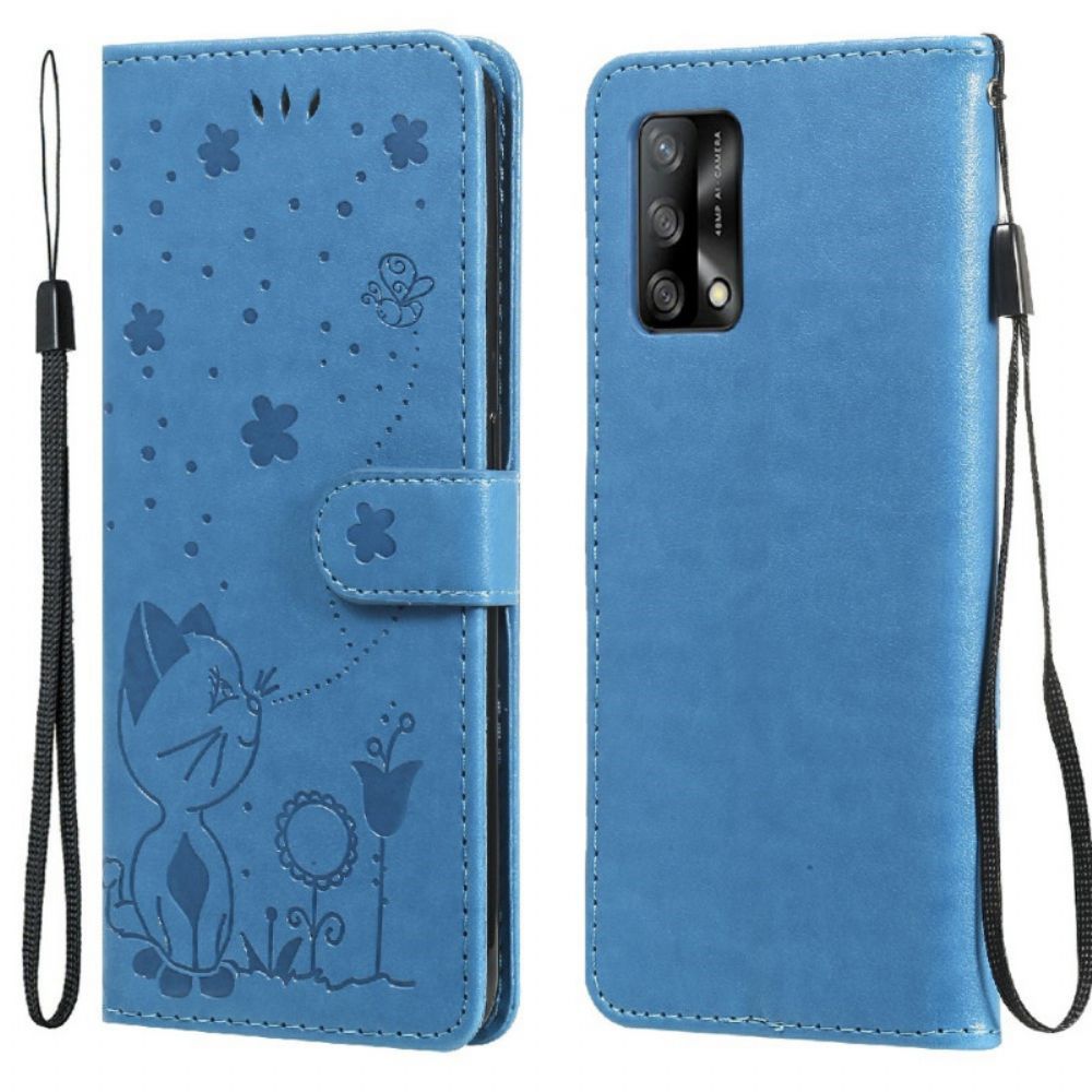 Flip Case Für Oppo A74 4G Mit Kordel Tanga Katze Und Biene