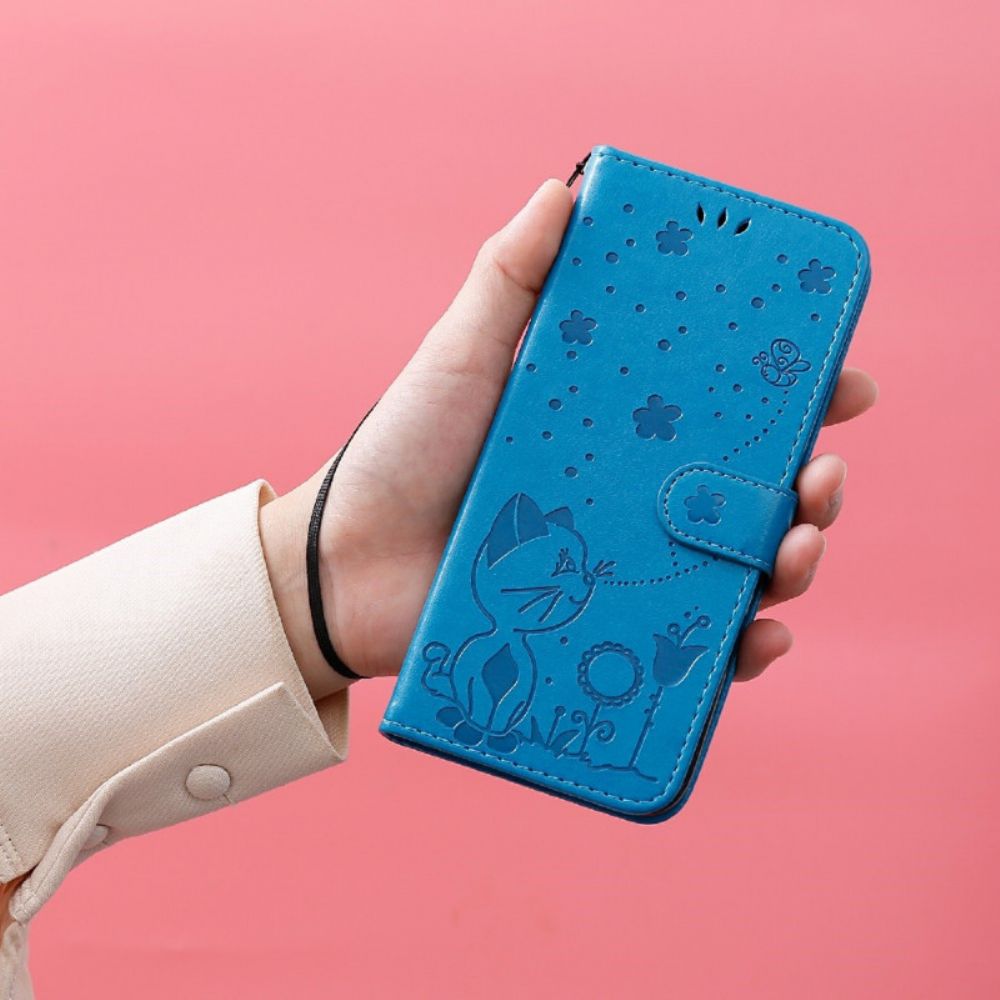 Flip Case Für Oppo A74 4G Mit Kordel Tanga Katze Und Biene