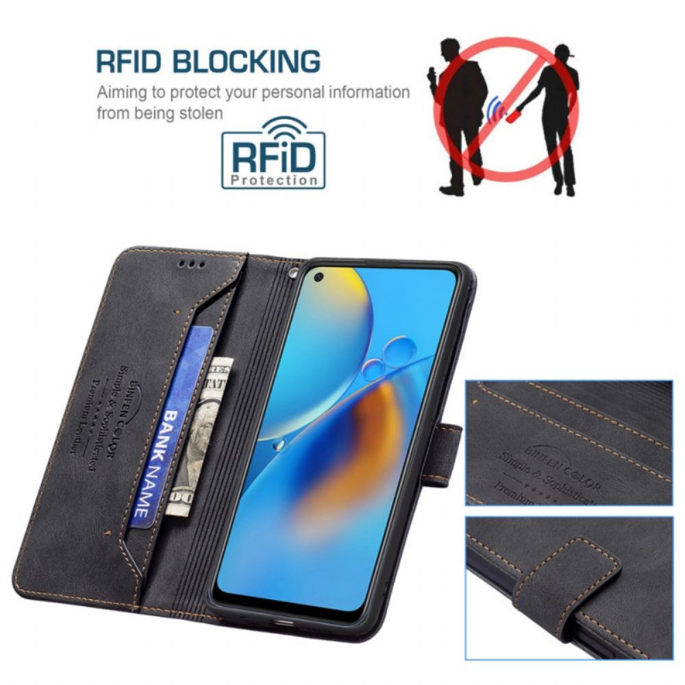 Lederhüllen Für Oppo A74 4G Rfid-binfen-farbe