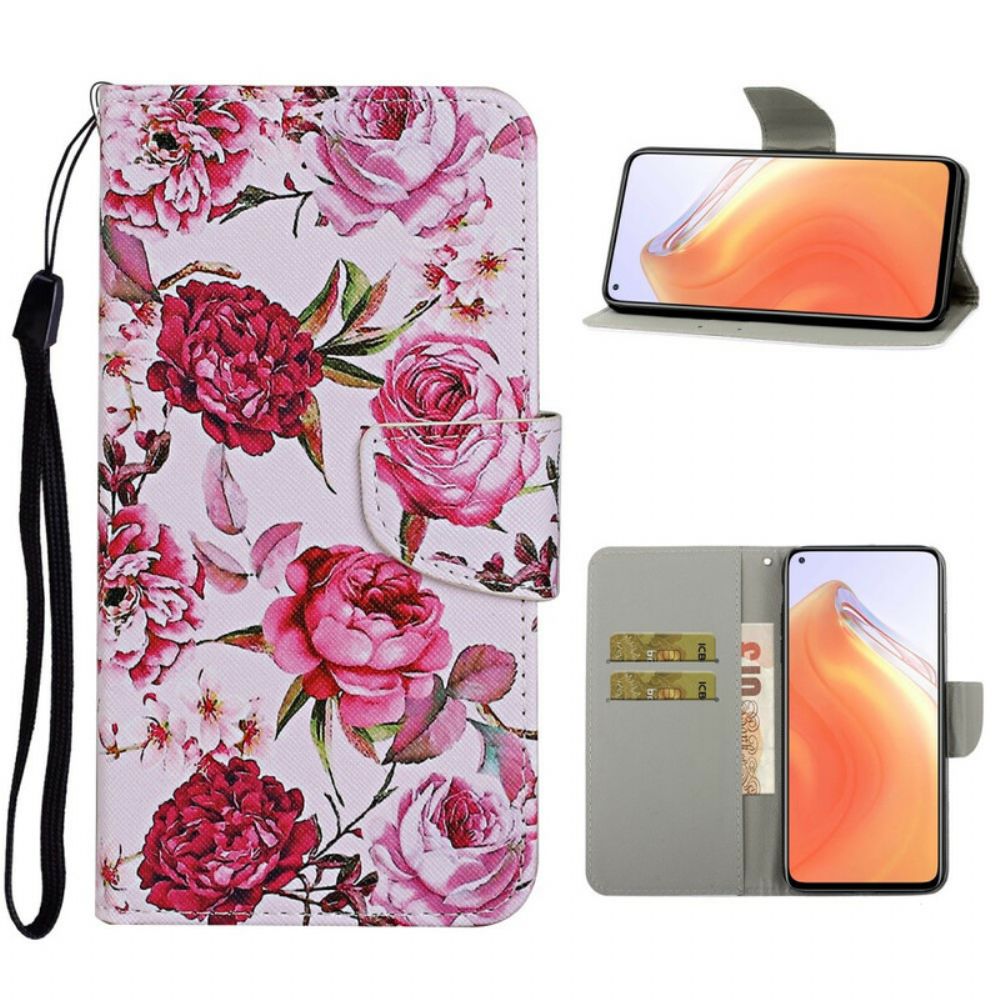 Flip Case Für Xiaomi Mi 10T / 10T Pro Meisterhafte Blumen Mit Riemen