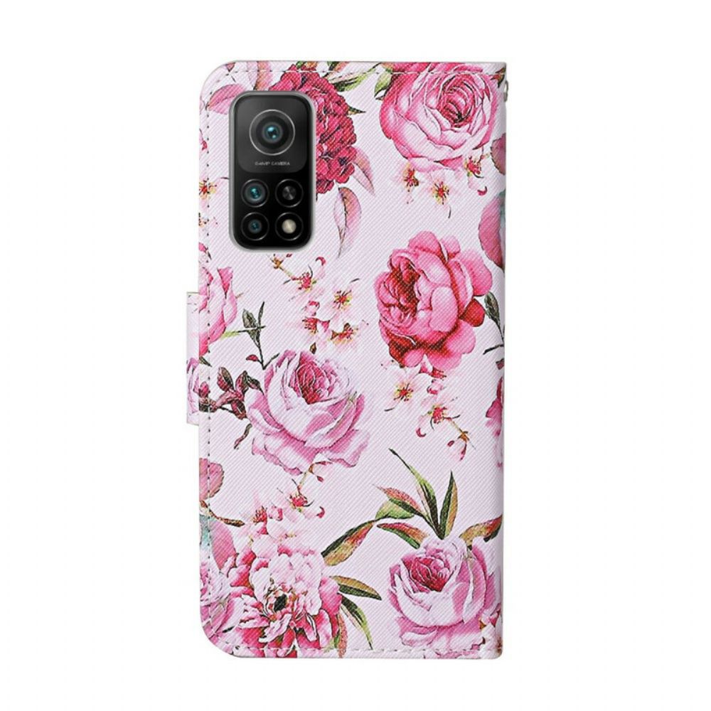 Flip Case Für Xiaomi Mi 10T / 10T Pro Meisterhafte Blumen Mit Riemen