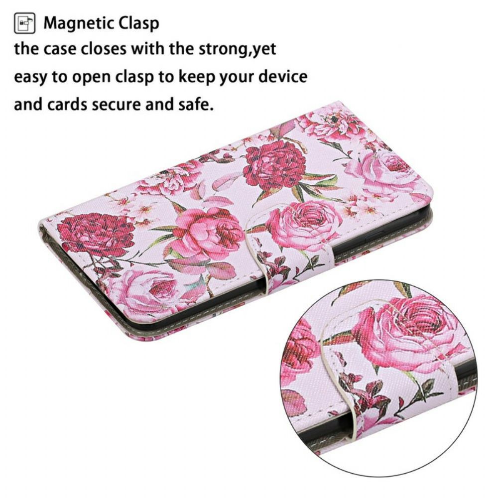 Flip Case Für Xiaomi Mi 10T / 10T Pro Meisterhafte Blumen Mit Riemen